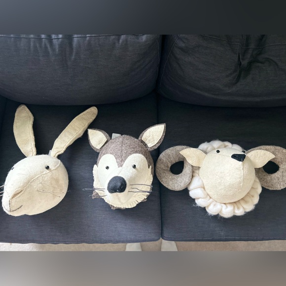 Fiona Walker Animal Head Set Of 3 NWT Wolf Rabbit Ram